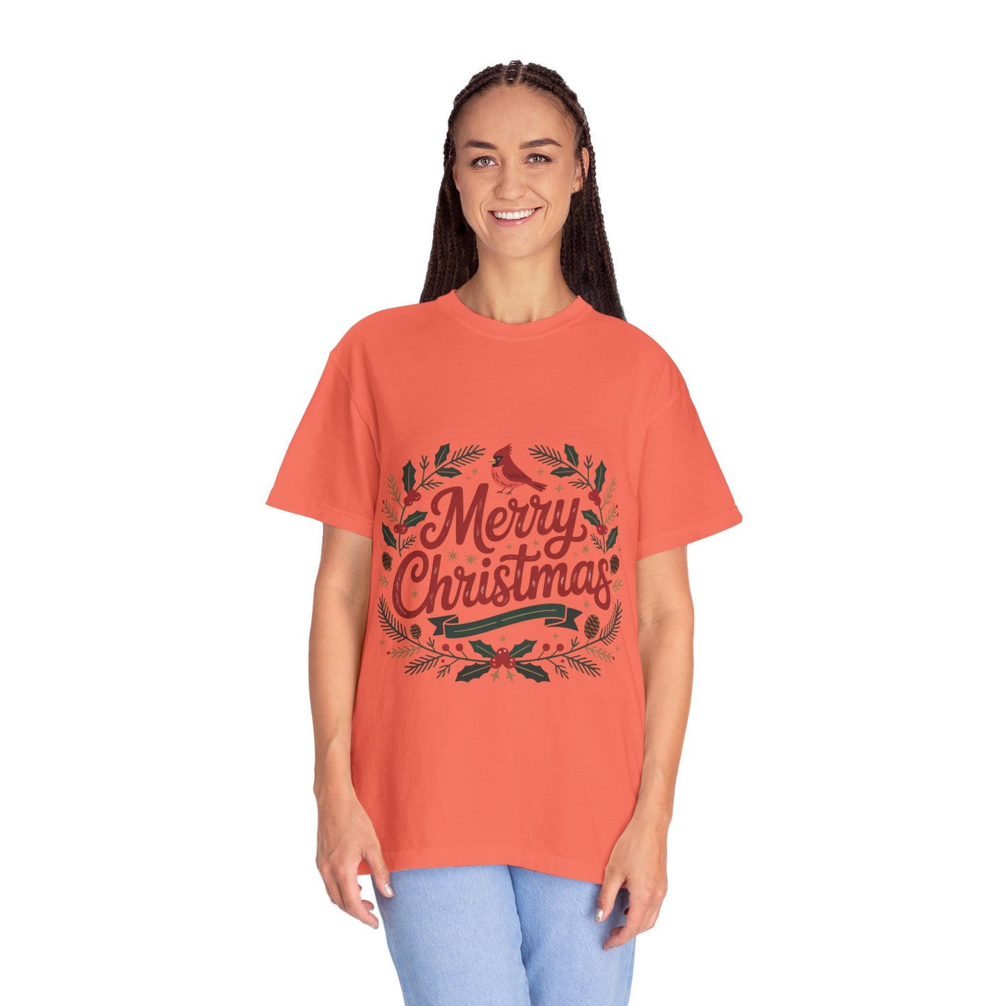 Festive Cardinal Wreath Christmas T-Shirt — Merry Christmas Holiday Tee