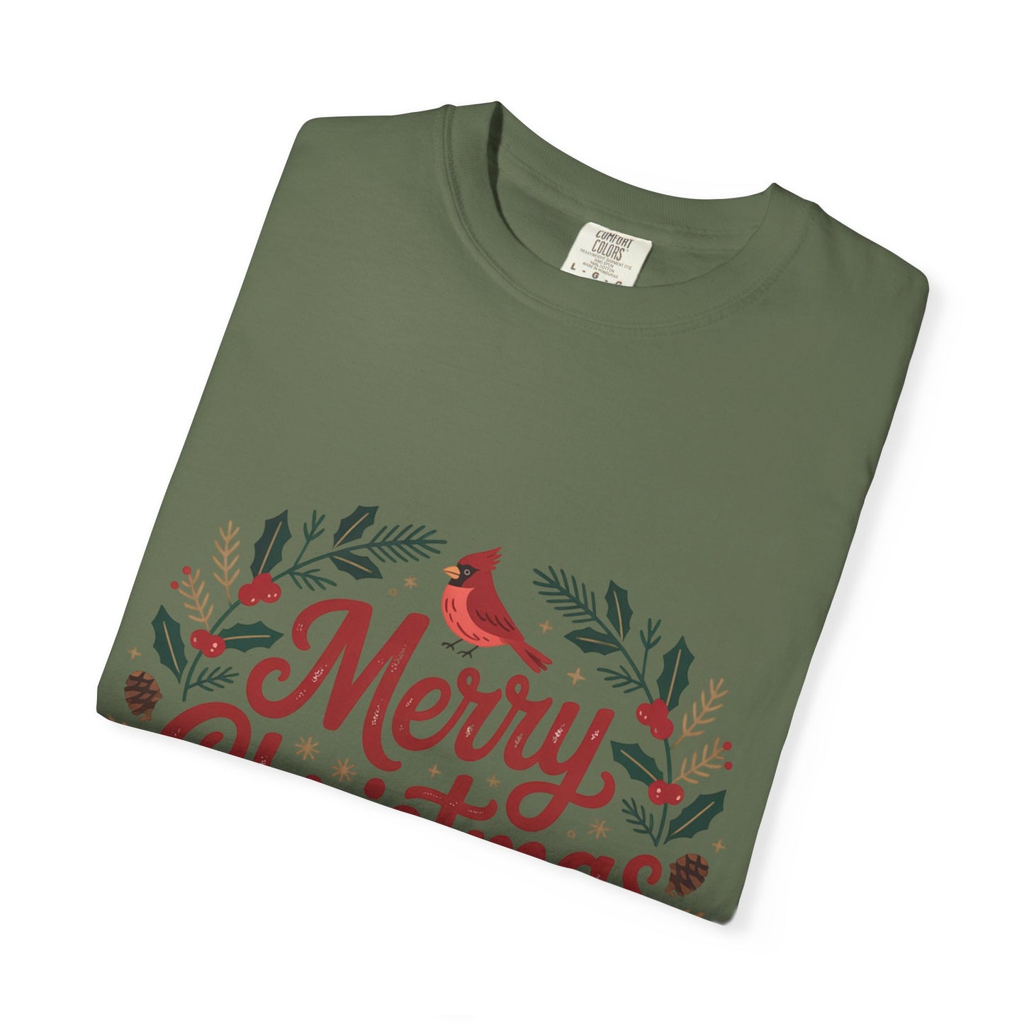 Festive Cardinal Wreath Christmas T-Shirt — Merry Christmas Holiday Tee