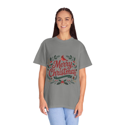 Festive Cardinal Wreath Christmas T-Shirt — Merry Christmas Holiday Tee
