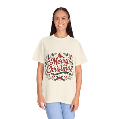Festive Cardinal Wreath Christmas T-Shirt — Merry Christmas Holiday Tee