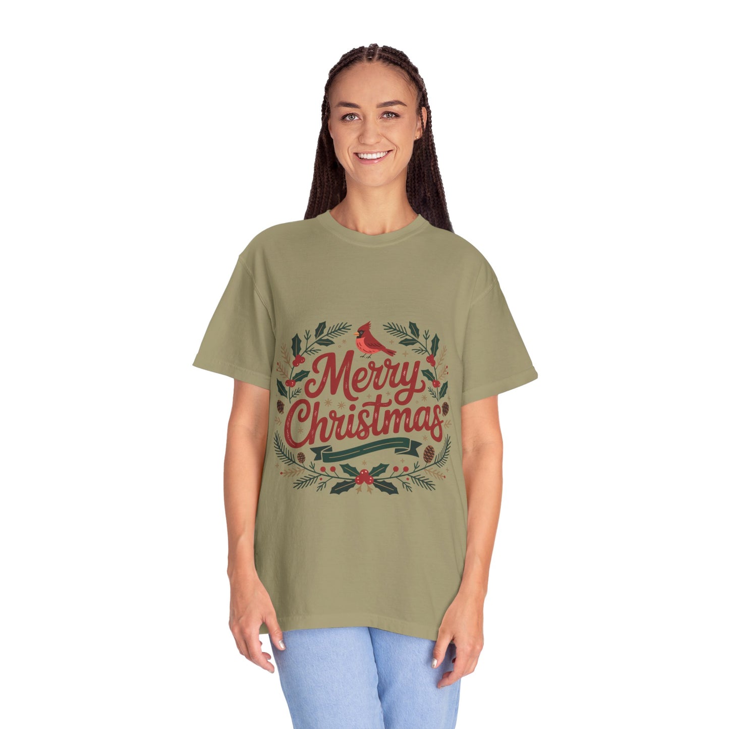 Festive Cardinal Wreath Christmas T-Shirt — Merry Christmas Holiday Tee