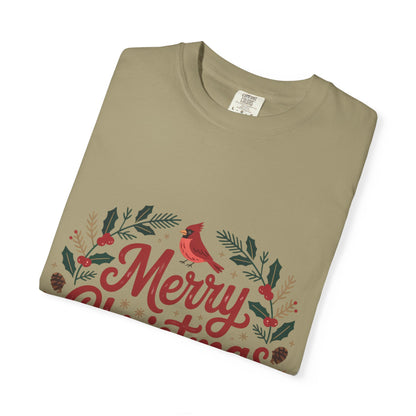 Festive Cardinal Wreath Christmas T-Shirt — Merry Christmas Holiday Tee