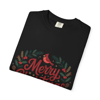 Festive Cardinal Wreath Christmas T-Shirt — Merry Christmas Holiday Tee