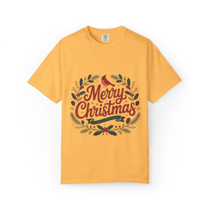 Festive Cardinal Wreath Christmas T-Shirt — Merry Christmas Holiday Tee