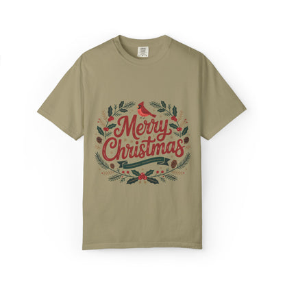 Festive Cardinal Wreath Christmas T-Shirt — Merry Christmas Holiday Tee