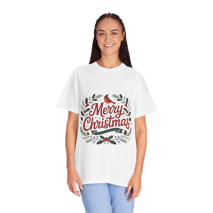 Festive Cardinal Wreath Christmas T-Shirt — Merry Christmas Holiday Tee
