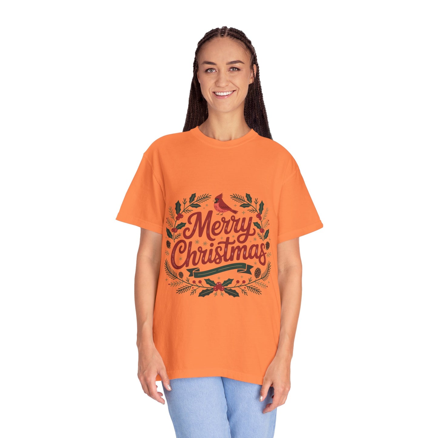 Festive Cardinal Wreath Christmas T-Shirt — Merry Christmas Holiday Tee