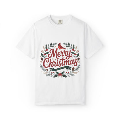 Festive Cardinal Wreath Christmas T-Shirt — Merry Christmas Holiday Tee